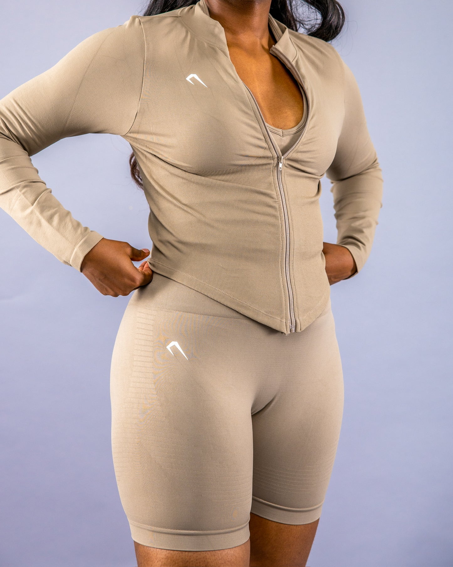Short Legging, Sports bra and Long Sleeve Top Set